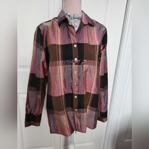 VLT by Valentina's Plaid Button-Up Blouse in Pink and Brown sz L